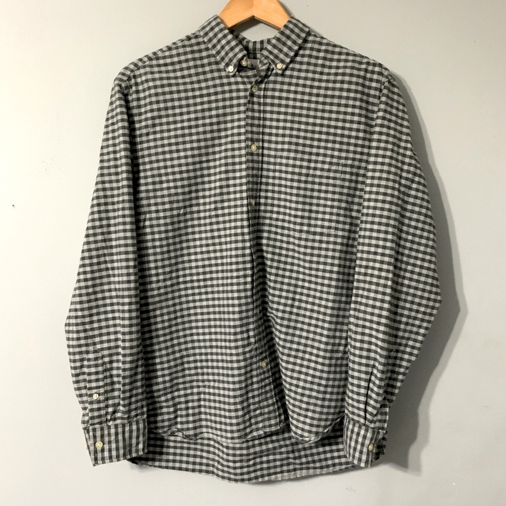 Mens H&M Grey Checkered Regular Fit Oxford Button Down Shirt Size L